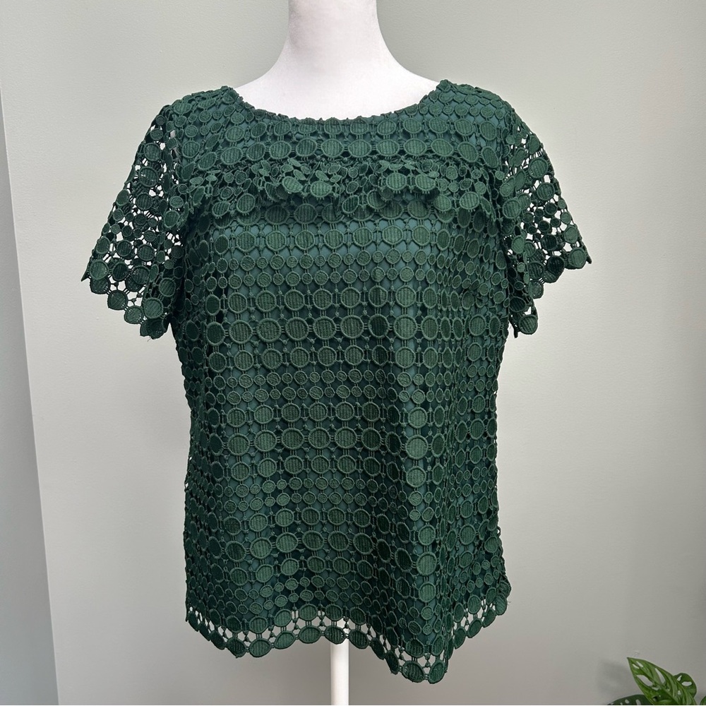 RSVP by TALBOTS M petite Green embroidered eyelet short sleeve top